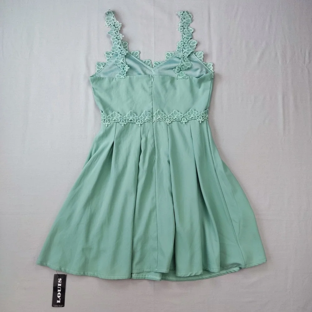 X-YUE Dress Women Medium Mint Green Lace Trim Sleeveless Fit Flare Cocktail Mini